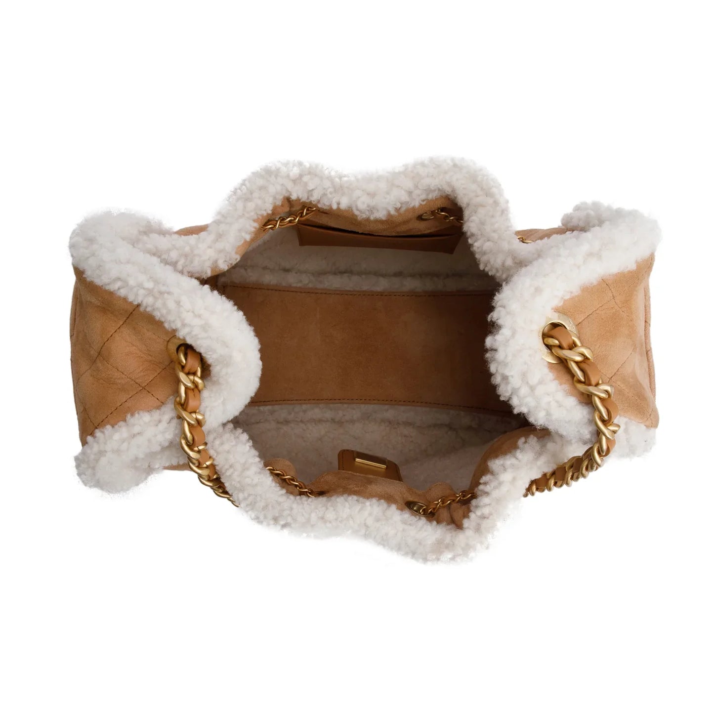 Chanel Brown Suede Quilted Shearling Small 25 Handbag w/ Box 01