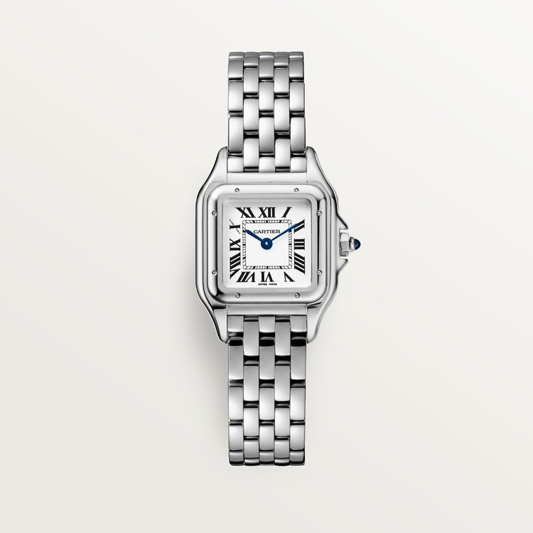 Panthère de Cartier Watch Small Model 30mm x 23mm Steel Blue Crown Silvered Dial Steel Bracelet Quartz Watch