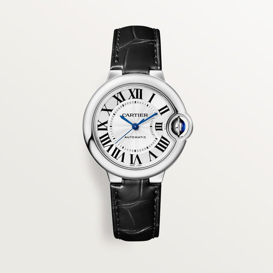 Ballon Bleu 33mm Steel Automatic Silver Guilloché Dial Black Alligator Strap Watch