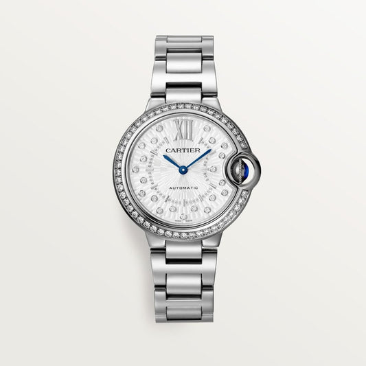 Ballon Bleu 33mm Steel Automatic Diamond Bezel Silver Guilloché Dial Steel Bracelet Watch