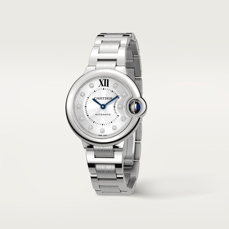 Ballon Bleu 33mm Steel Automatic Silvered Flinqué Dial Diamond-Set Steel Bracelet Watch