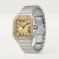 Santos de Cartier Medium 35.1mm Steel Yellow Gold Bezel Diamond-Set Golden Sunray Dial Steel Bracelet Self-Winding Watch