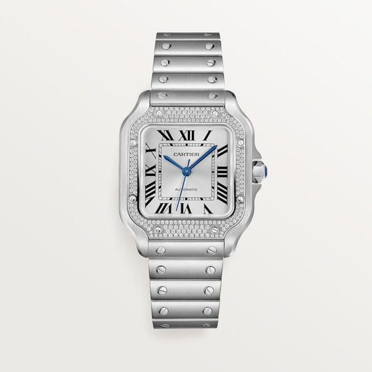 Santos de Cartier Medium 35.1mm Steel Diamond Sunray Dial Steel Bracelet Self-Winding Watch