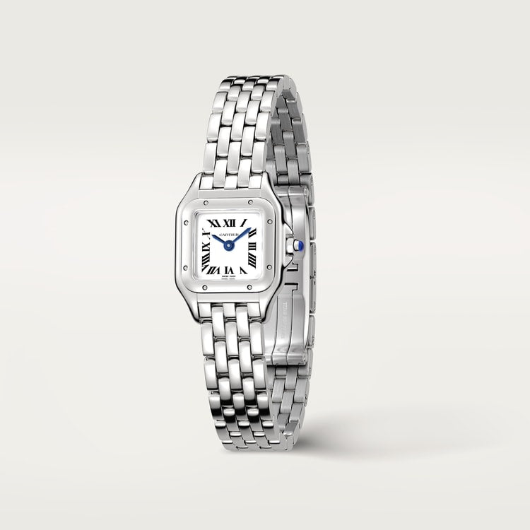 Panthère de Cartier Mini 25mm x 19mm Steel Blue Crown Silver Dial Steel Bracelet Quartz Watch