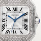 Santos de Cartier Medium 35.1mm White Gold Diamond Bezel Blue Crown Silver Sunray Dial Alligator Leather Strap Automatic Watch