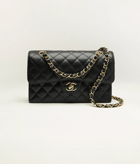 Chanel Caviar Leather black gold Small 25 cm 01