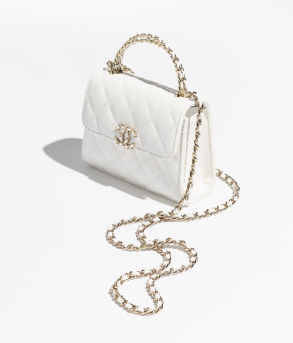 Grained Shiny Calfskin & Gold-Tone Metal Clutch with Chain