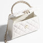Grained Shiny Calfskin & Gold-Tone Metal Clutch with Chain
