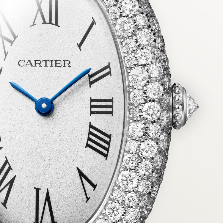 Baignoire Mini 18K White Gold Diamond Silvered Dial Navy Blue Alligator Strap Watch