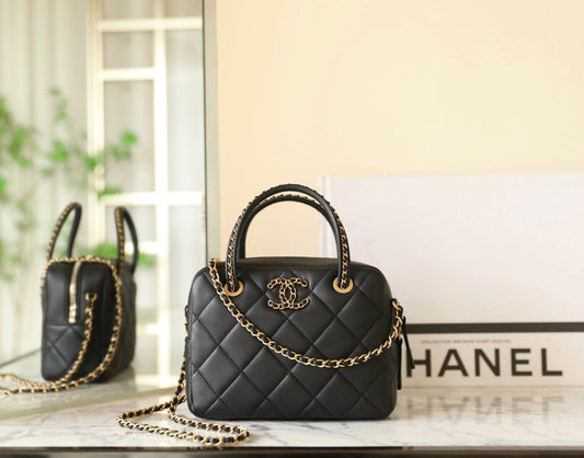 Quilted Box Satchel with Chain Strap