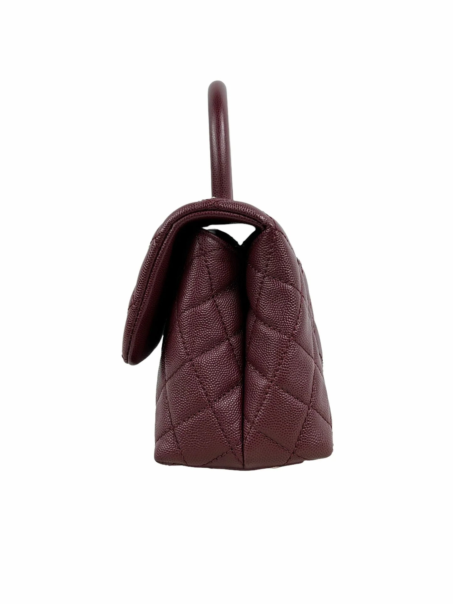 Chanel Coco Burgundy Quilted Caviar Leather Top Handle Bag Small size 01