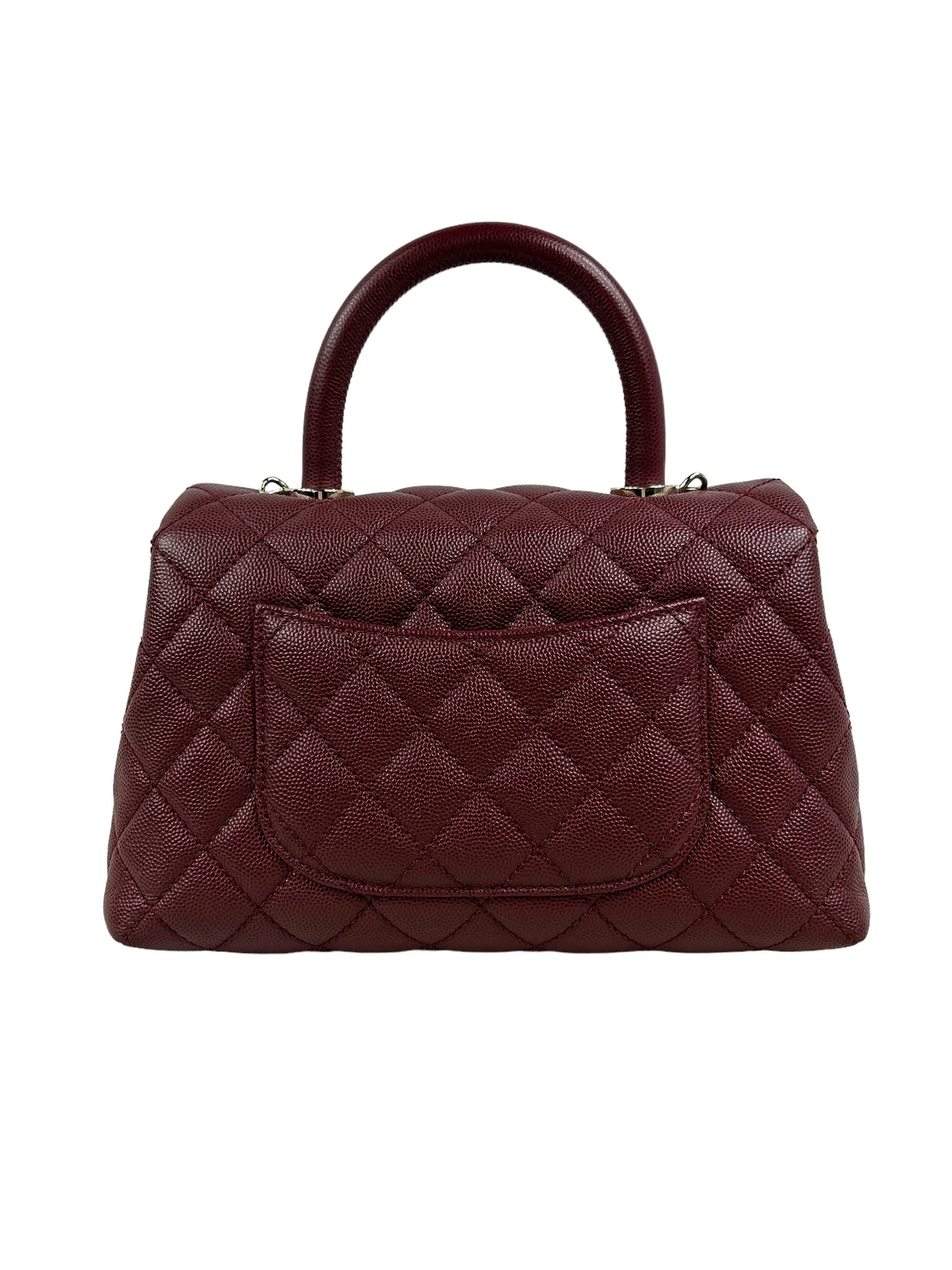 Chanel Coco Burgundy Quilted Caviar Leather Top Handle Bag Small size 01