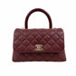 Chanel Coco Burgundy Quilted Caviar Leather Top Handle Bag Small size 01