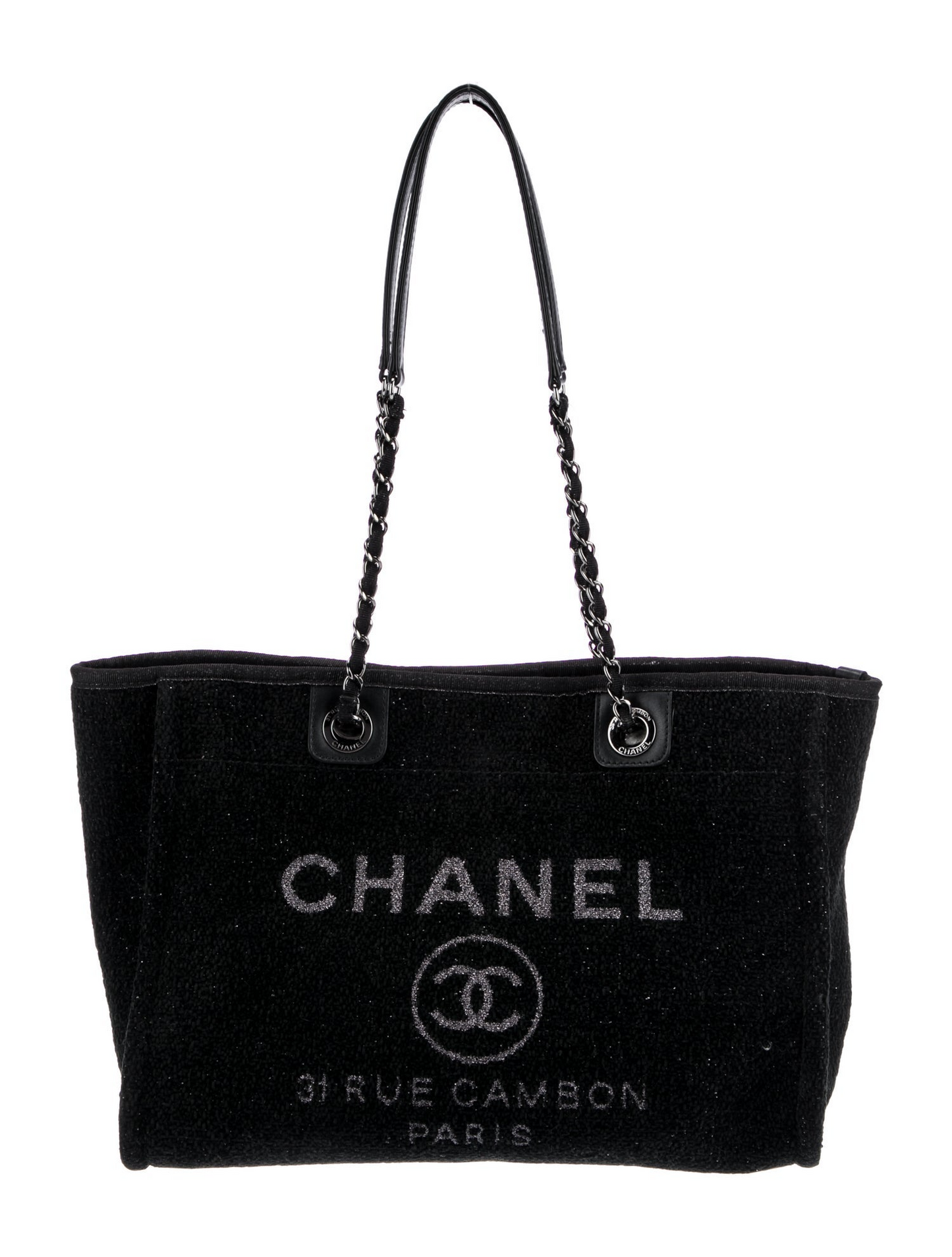 Lurex Boucle Medium Deauville Tote Black