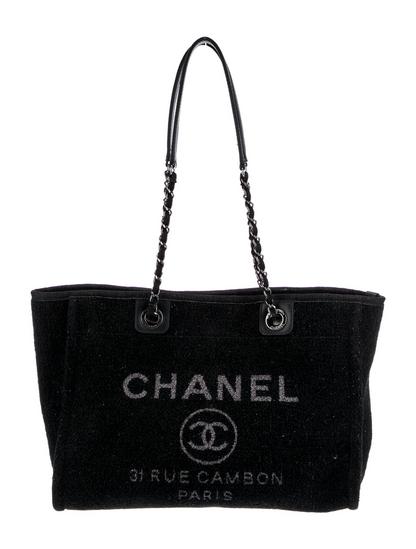 Lurex Boucle Medium Deauville Tote Black