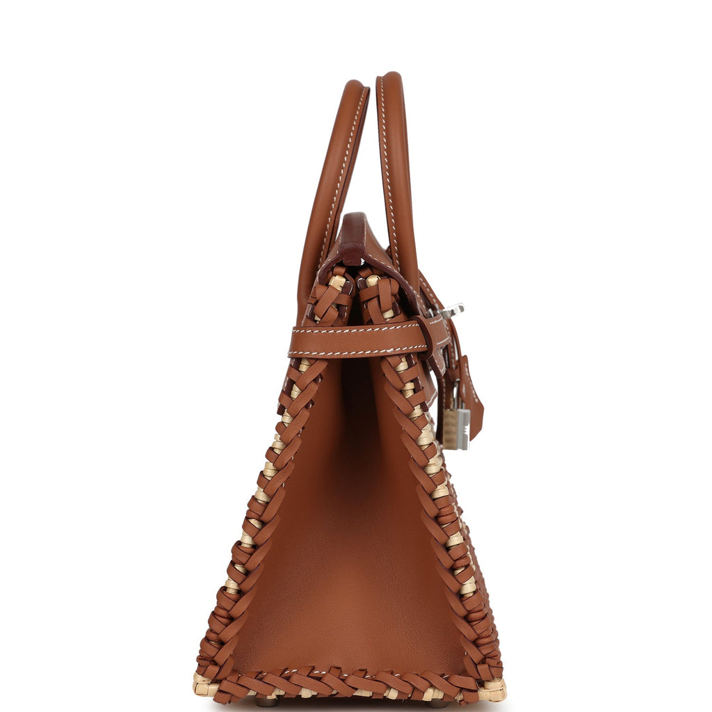 Birkins 25 Gold Swift and Stripe Wicker Palladium Hardware