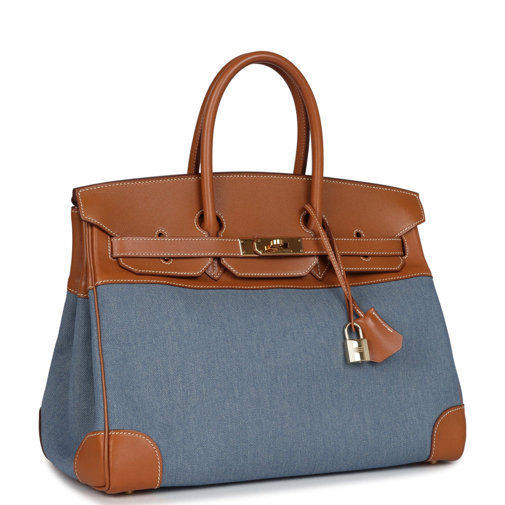 Vintage Birkin 35 Blue Denim and Gold Gulliver Gold Hardware