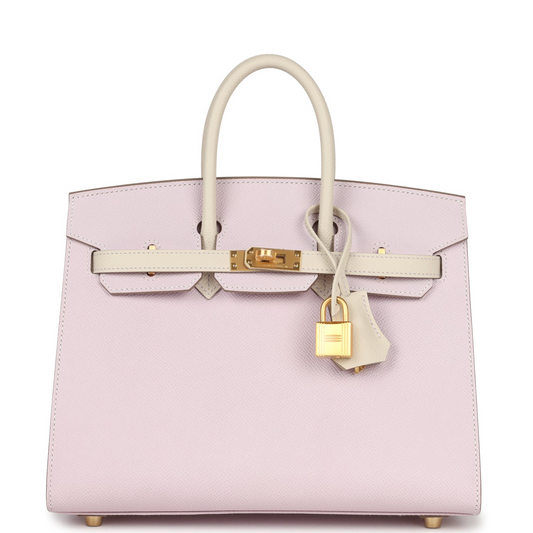Hermès Special Order (HSS) Birkin 25 Sellier Mauve Pale and Craie Epsom Brushed Gold Hardware