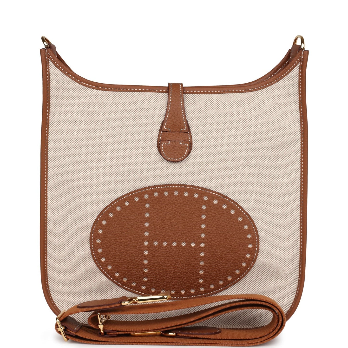 Evelyne III PM Gold Clemence and Ecru Toile H Canvas Gold Hardware