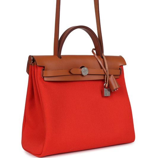 Herbag Zip PM 31 Capucine Toile Militaire & Fauve Vache Hunter Palladium Hardware