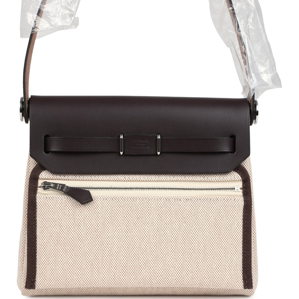 Herbag Zip 20 Mini Ecru and Beige Toile H Canvas and Ebene Vache Hunter Palladium Hardware