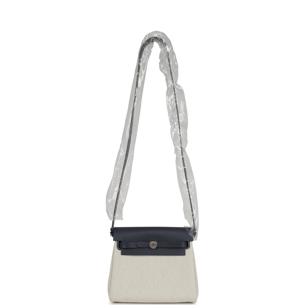 Herbag Zip 20 Mini Ecru and Bleu Glacier Toile H Canvas and Ardoise Vache Hunter Palladium Hardware