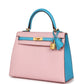Special Order (HSS) Kelly Sellier 25 Rose Sakura and Bleu Aztec Chevre Brushed Gold Hardware