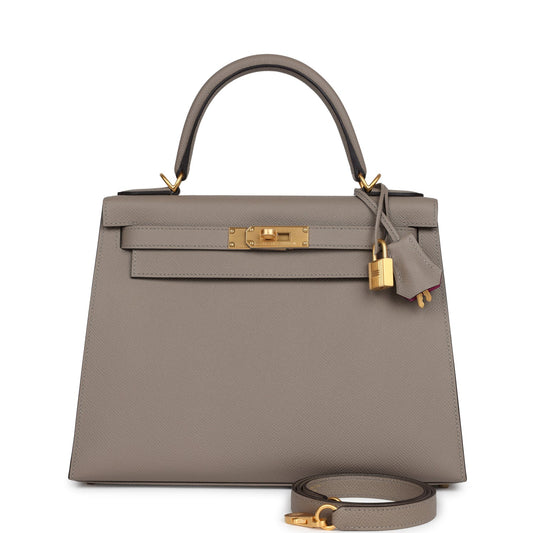 Special Order (HSS) Kelly Sellier 28 Gris Asphalte Verso Epsom Brushed Gold Hardware