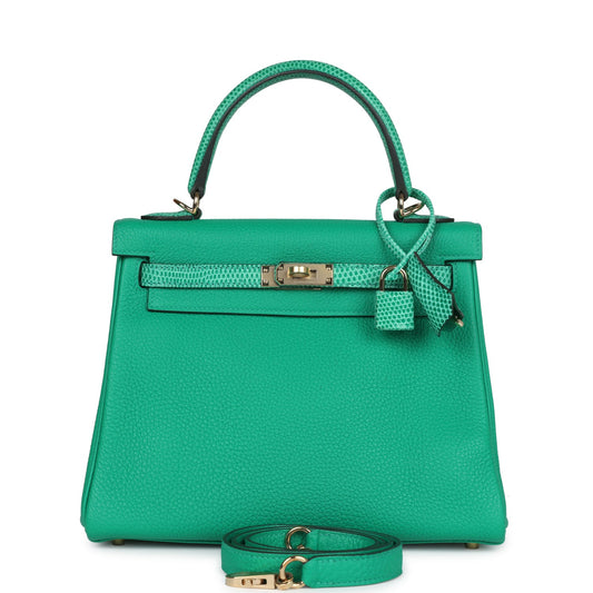 Kelly Retourne 25 Menthe Togo and Varanus Niloticus Lizard Touch Permabrass Hardware