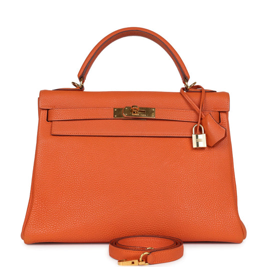 Vintage Kelly Retourne 32 Orange Togo Gold Hardware