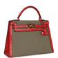 Vintage Kelly Sellier 32 Rouge Vif Ostrich and Vert Olive Officier Canvas Gold Hardware