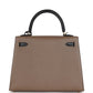 Special Order (HSS) Kelly Sellier 25 Black and Etoupe Chevre Mysore Permabrass Hardware