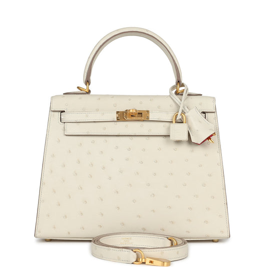 Special Order (HSS) Kelly Sellier 25 Beton Ostrich Verso Brushed Gold Hardware