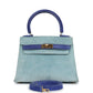 Vintage Kelly Sellier 20 Bleu Electric and Aqua Doblis Gold Hardware