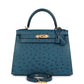 Kelly Sellier 28 Cobalt Ostrich Gold Hardware