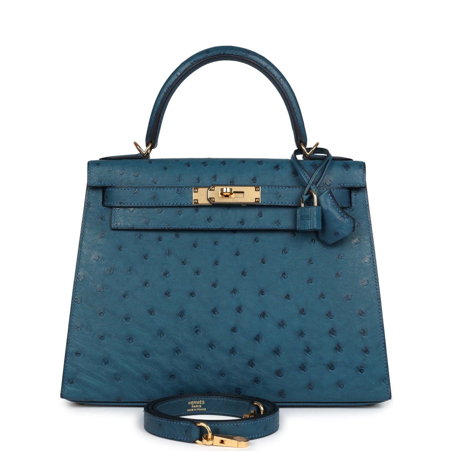 Kelly Sellier 28 Cobalt Ostrich Gold Hardware