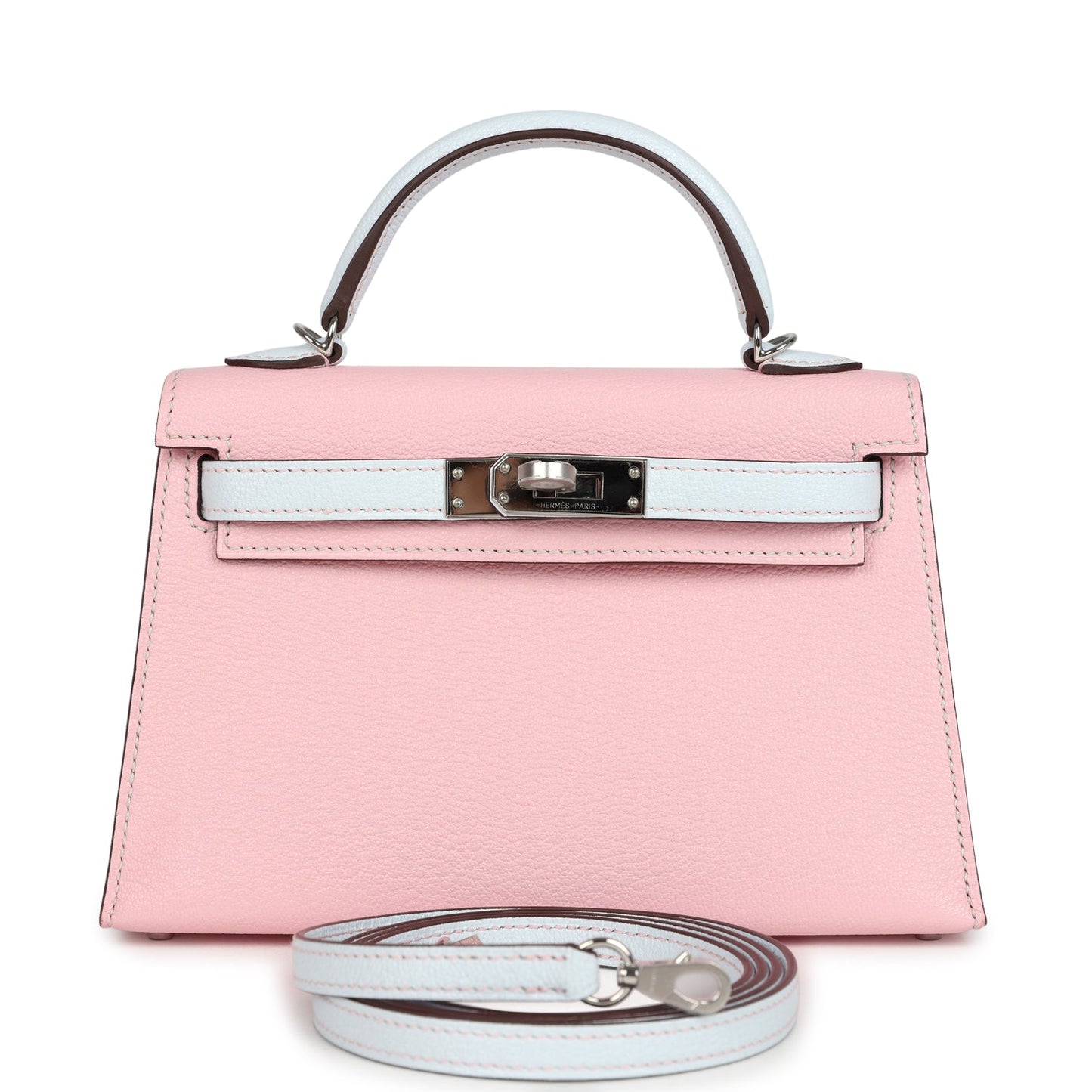 Special Order (HSS) Kelly Sellier 20 Rose Sakura and Bleu Brume Chevre Palladium Hardware
