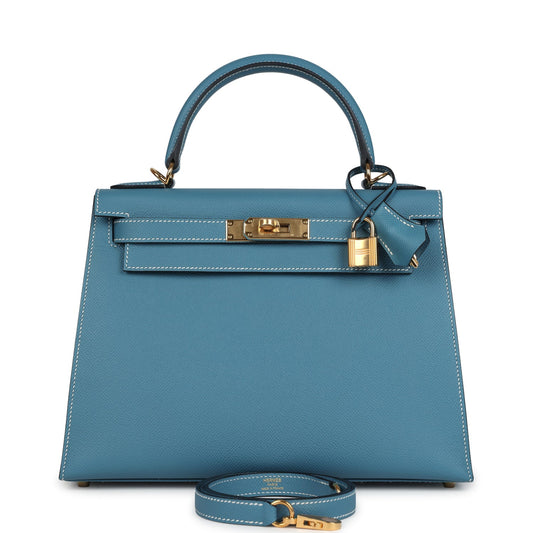 Kelly Sellier 28 Blue Jean Epsom Gold Hardware