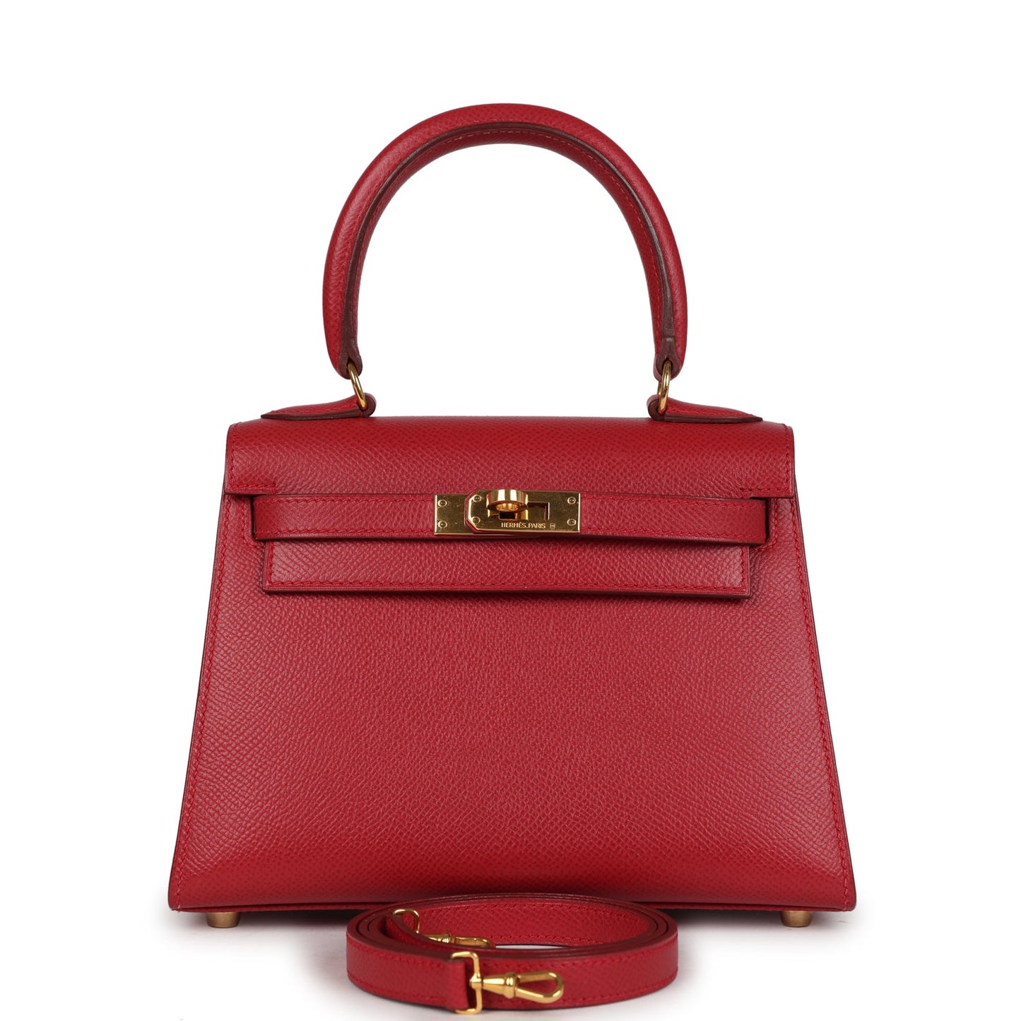Vintage Kelly Sellier 20 Rouge Vif Courchevel Gold Hardware