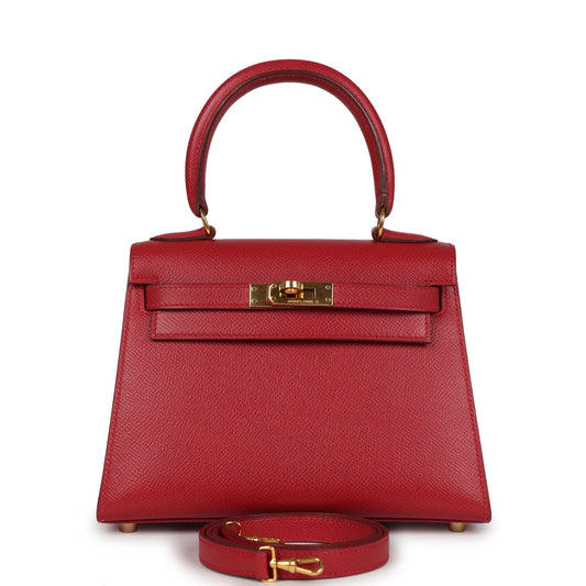 Vintage Kelly Sellier 20 Rouge Vif Courchevel Gold Hardware