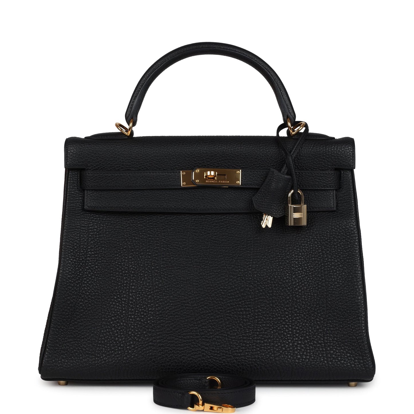 Vintage Kelly Retourne 32 Black Fjord Gold Hardware