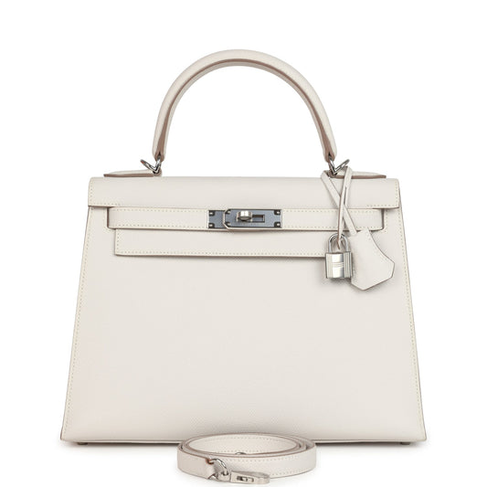 Kelly Sellier 28 Gris Pale Epsom Palladium Hardware