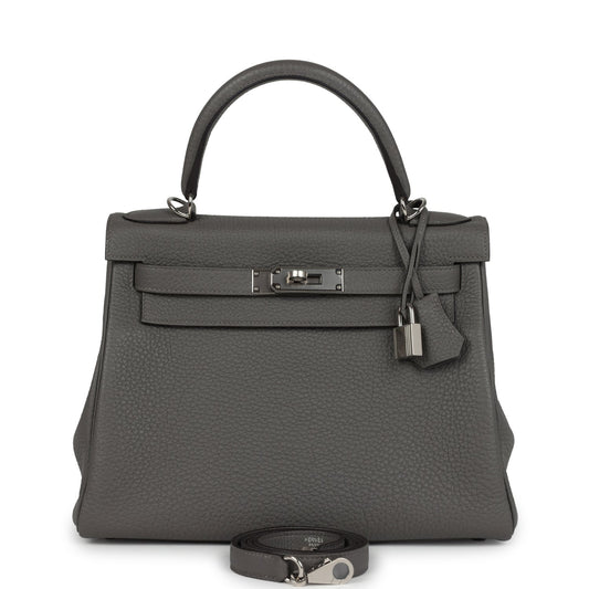 Kelly Retourne 28 Gris Meyer Clemence Palladium Hardware