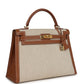 Vintage Kelly Sellier 32 Gold Courchevel and Ecru-Beige Toile H Canvas Gold Hardware