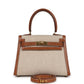 Vintage Kelly Sellier 20 Gold Courchevel and Ecru-Beige Toile H Canvas Gold Hardware