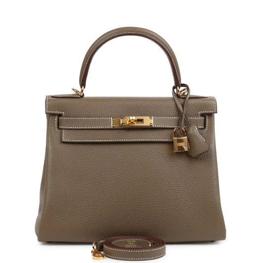 Kelly Retourne 28 Etoupe Clemence Gold Hardware