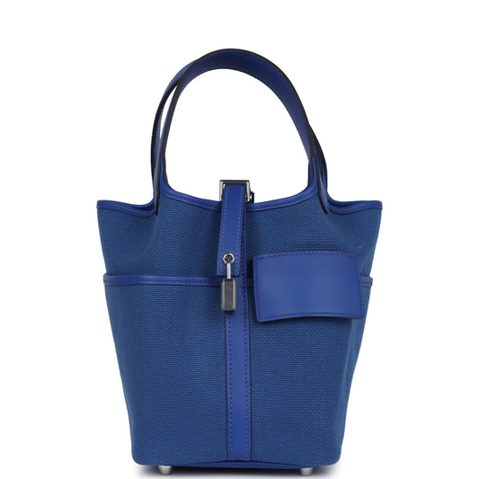 Picotin Cargo 18 Bleu Royal Swift and Toile Canvas Palladium Hardware