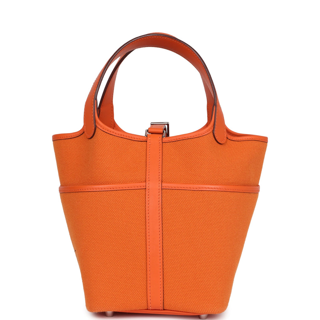 Picotin Cargo 18 Orange Swift and Toile Canvas Palladium Hardware
