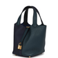 Picotin Lock 18 Casaque Bleu Nuit and Vert Cypress Clemence Gold Hardware