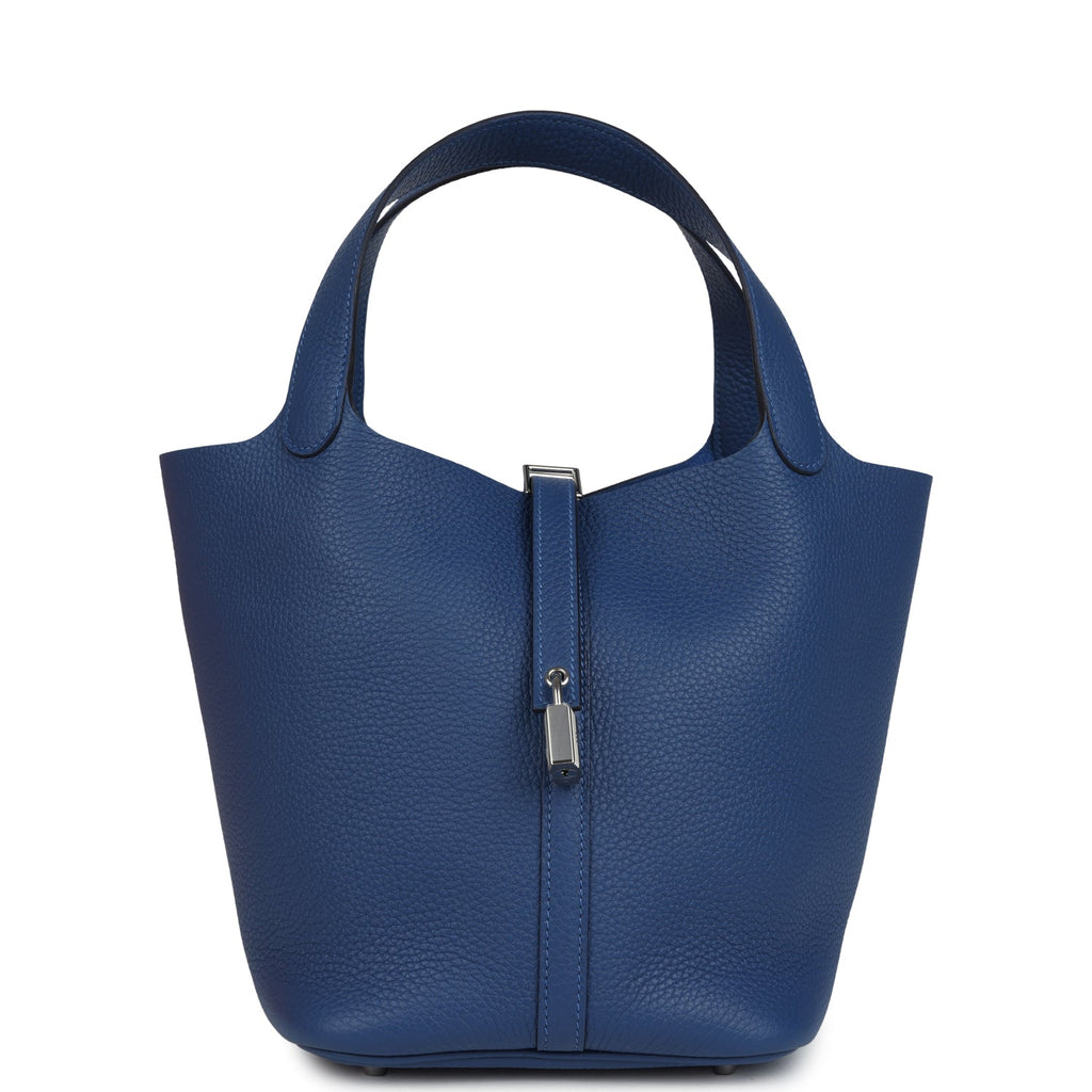 Picotin Lock 22 Bleu Tie Clemence Palladium Hardware